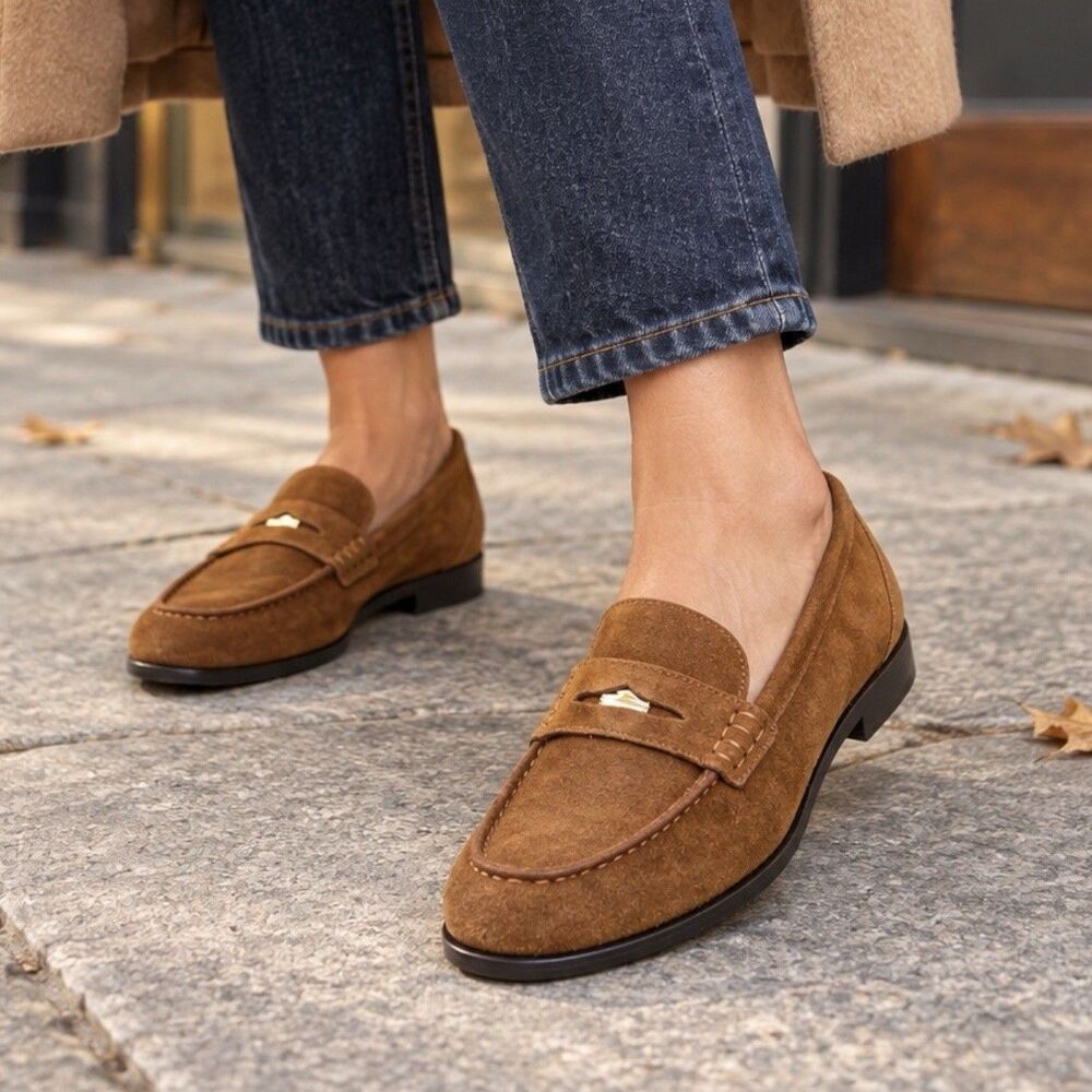 Madewell Grayson Penny Loafers Womens 9 Camel Brown Suede Leather Slip On Shoes